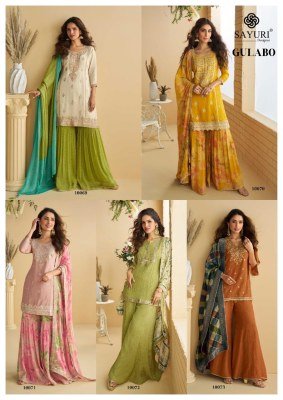 Sayuri Designer Gulabo  Premium Real Chinon Silk Embroidered Top with Plazzo And Dupatta Wholesale kurtis catalogs