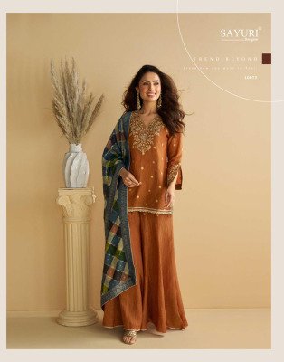Sayuri Designer Gulabo  Premium Real Chinon Silk Embroidered Top with Plazzo And Dupatta Wholesale kurtis catalogs