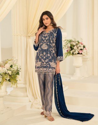 Sayuri Designer Jacquard Beads Viscose Silk Kurti And Chinon Palazzo Set readymade suit catalogs