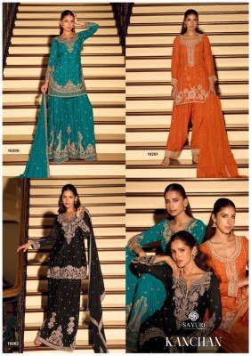 Sayuri Designer Kanchan 10200 Series Chinon Silk Readymade Sharara Suits Wholesale Rate readymade suit catalogs