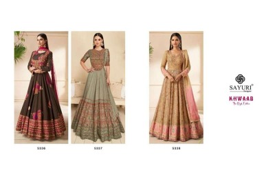 Sayuri Designer Khwaab Real Georgette Embroidered Party Wear Readymade Gown Dress Wholesale rate in Surat   kurtis catalogs