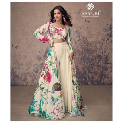 Sayuri Designer Masakali Pure French Crepe Silk Embroidered  Crop Top Readymade Collection Suits wholesale price  readymade suit catalogs