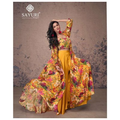 Sayuri Designer Masakali Pure French Crepe Silk Embroidered  Crop Top Readymade Collection Suits wholesale price  readymade suit catalogs