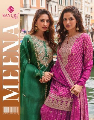 Sayuri Designer Meena Collection Real Premium Silk Digital Embroidered Kurta, Palazzo And Dupatta Wholesale kurtis catalogs
