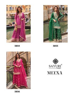 Sayuri Designer Meena Collection Real Premium Silk Digital Embroidered Kurta, Palazzo And Dupatta Wholesale kurtis catalogs