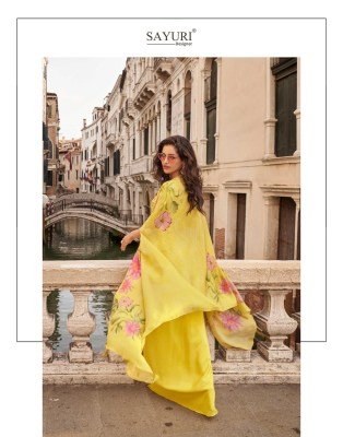 Sayuri Designer Melodi Catalog Premium Chinon Silk Jacquard Readymade Suit Shrug Set Embroidered Blouse And Palazzo Festive Wear Wholesale readymade suit catalogs