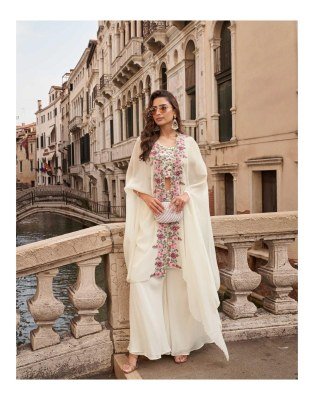 Sayuri Designer Melodi Catalog Premium Chinon Silk Jacquard Readymade Suit Shrug Set Embroidered Blouse And Palazzo Festive Wear Wholesale readymade suit catalogs