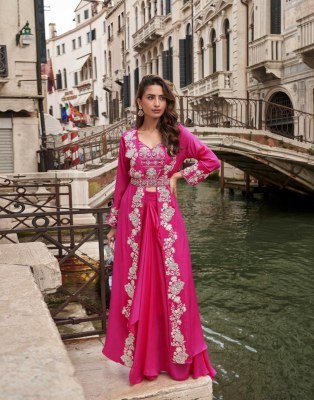 Sayuri Designer Melodi Catalog Premium Chinon Silk Jacquard Readymade Suit Shrug Set Embroidered Blouse And Palazzo Festive Wear Wholesale readymade suit catalogs