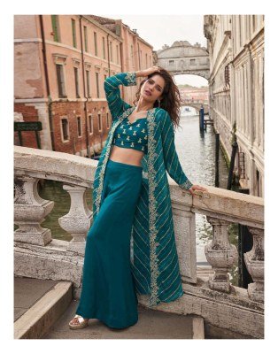 Sayuri Designer Melodi Catalog Premium Chinon Silk Jacquard Readymade Suit Shrug Set Embroidered Blouse And Palazzo Festive Wear Wholesale readymade suit catalogs