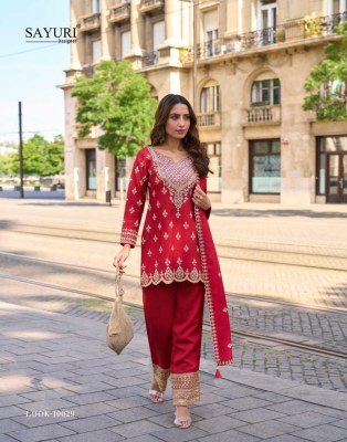 Sayuri Designer Mumtaz Premium Simar Silk Set Heavy Embroidered Top with Hand Embellished Mirror Work  Embroidered Palazzo And Silk Organza Dupatta  kurtis catalogs
