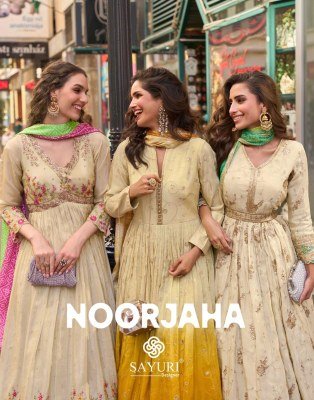 Sayuri Designer Noorjaha Embroidered Silk Readymade Anarkali Gown Suits Wholesale  fancy Anarkali suit catalogs