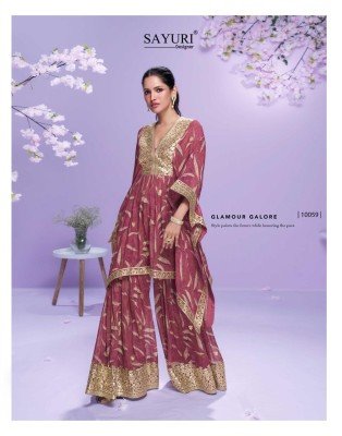 Sayuri Designer Raahi New Arrival Premium Georgette Digital Kaftan with Full Embroidery and Gota Accents  Paired with Gharara Wholesale kurtis catalogs