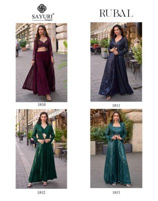 Sayuri Designer Rubal Catalog Premium Georgette Embroidered Jacket with Palazzo Dress material Catalogs Wholesael  readymade suit catalogs