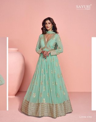 Sayuri Designer Saheen Viscose Jacquard Silk Embroidered Festive Gown with Dupatta Wholesale  kurtis catalogs