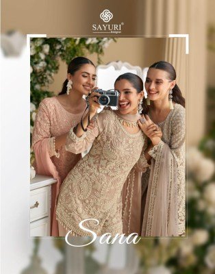 Sayuri Designer Sana Premium Real Georgette And Net Suit  Heavy Embroidered Beads Work Top with Plazzo Pant and Dupatta Wholesale kurtis catalogs