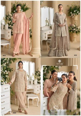 Sayuri Designer Sana Premium Real Georgette And Net Suit  Heavy Embroidered Beads Work Top with Plazzo Pant and Dupatta Wholesale kurtis catalogs