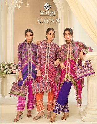 Sayuri Designer Savan Kurti Pant Set with Handbag wholesale catalogs
