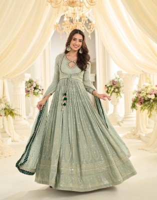 Sayuri Designer Shabina Real Georgette Lucknowi Chikankari Gown readymade suit catalogs