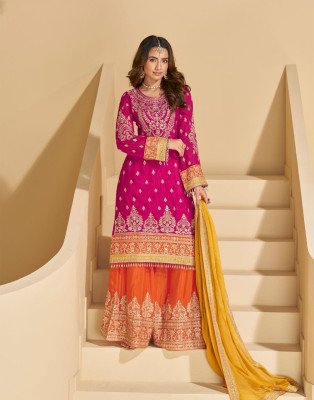 Sayuri Designer Sundari Chinon Silk Sharara Set  Embroidered Mirror Work Suit with Dupatta And Wholsale readymade suit catalogs