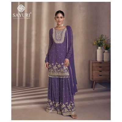 Sayuri Designer Tiara Design No 5439 To 5442 Silk Georgette Fancy Sharara Suits catalogue wholesaler   readymade suit catalogs