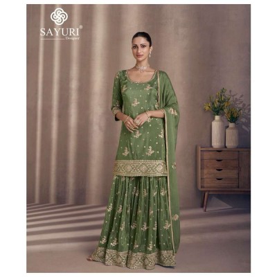 Sayuri Designer Tiara Design No 5439 To 5442 Silk Georgette Fancy Sharara Suits catalogue wholesaler   readymade suit catalogs