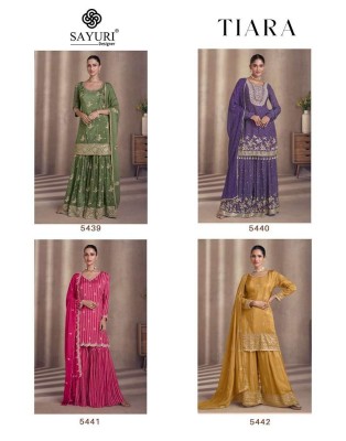 Sayuri Designer Tiara Design No 5439 To 5442 Silk Georgette Fancy Sharara Suits catalogue wholesaler   readymade suit catalogs