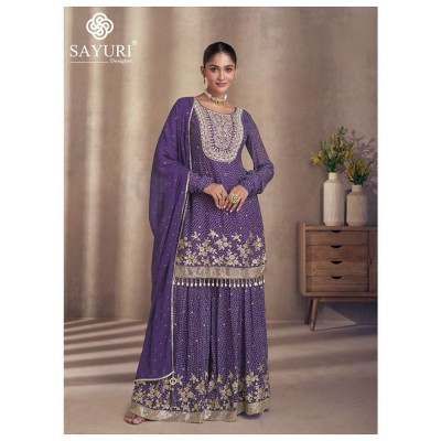 Sayuri Designer Tiara Design No 5439 To 5442 Silk Georgette Fancy Sharara Suits catalogue wholesaler   readymade suit catalogs