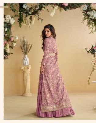 Sayuri Designer Tulip Premium Chinon Silk Embroidered Shrug And Gown Set with Belt Wholesale gown catalogs