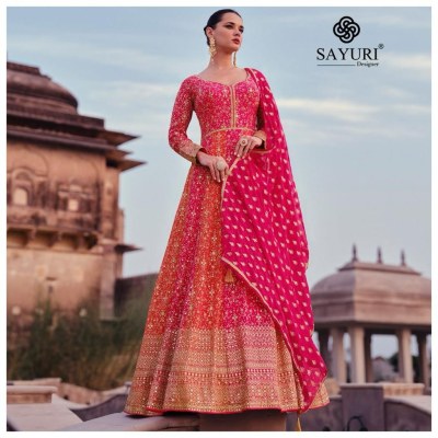 Sayuri Designer by Advira real georgette free size stitched gown catalogue at wholesale price  readymade suit catalogs