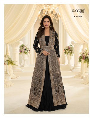 Sayuri Mastani Premium Chinon Silk Jacket Style Gown 3 Piece Set readymade suit catalogs