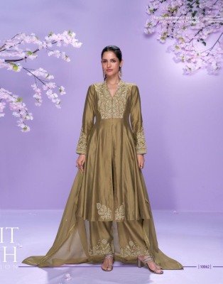 Sayuri Mausam Real Premium Roman Silk Embroidered Long Cut Top with Palazzo Pant And Organza Dupatta Wholesa kurtis catalogs