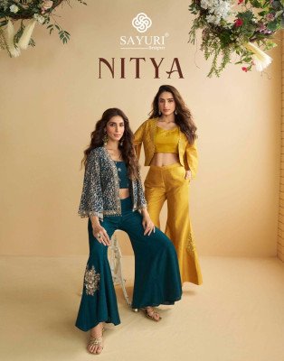 Sayuri Nitya Designer Premium Silk And Georgette Embroidered Jacket Set with Palazzo And Blouse Wholesale Sayuri designer 