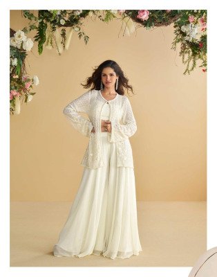 Sayuri Nitya Designer Premium Silk And Georgette Embroidered Jacket Set with Palazzo And Blouse Wholesale kurtis catalogs