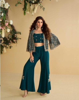 Sayuri Nitya Designer Premium Silk And Georgette Embroidered Jacket Set with Palazzo And Blouse Wholesale kurtis catalogs