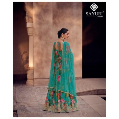 Sayuri designer by Kesar real georgette embroidered printed gown with dupatta catalogue at low rate gown catalogs