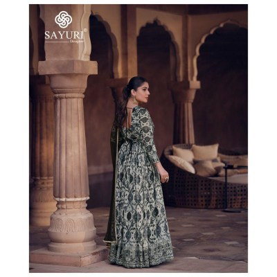 Sayuri designer by Kesar real georgette embroidered printed gown with dupatta catalogue at low rate gown catalogs