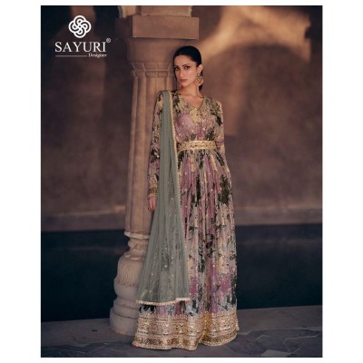 Sayuri designer by Kesar real georgette embroidered printed gown with dupatta catalogue at low rate gown catalogs