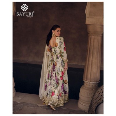 Sayuri designer by Kesar real georgette embroidered printed gown with dupatta catalogue at low rate gown catalogs