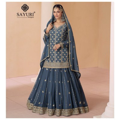 Sayuri designer by Sara present designer embroidered georgette lehenga choli catalogue readymade suit catalogs