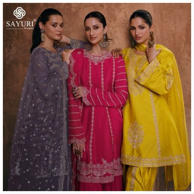 Sayuri designer by Sharmili present real chinon embroidered fancy readymade suit catalogue at affordable rate readymade suit catalogs