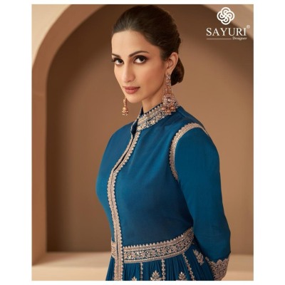 Sayuri designer by begum real georgette silk with embroidery neck designe gown catalog at wholesale price gown catalogs