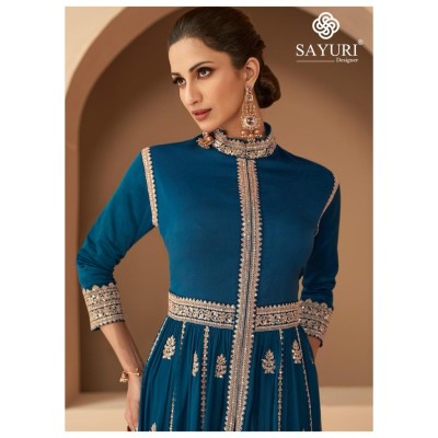 Sayuri designer by begum real georgette silk with embroidery neck designe gown catalog at wholesale price gown catalogs