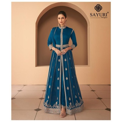 Sayuri designer by begum real georgette silk with embroidery neck designe gown catalog at wholesale price gown catalogs