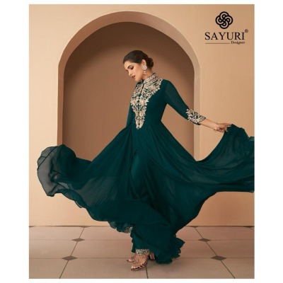 Sayuri designer by begum real georgette silk with embroidery neck designe gown catalog at wholesale price gown catalogs