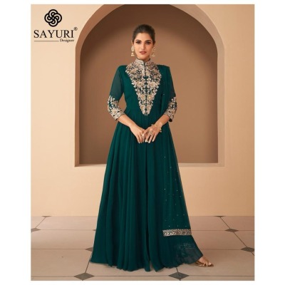 Sayuri designer by begum real georgette silk with embroidery neck designe gown catalog at wholesale price gown catalogs