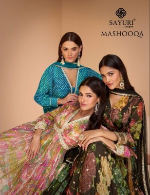 Sayuri designer present Mashooqa real georgette printed gown with dupatta at wholesale rate gown catalogs