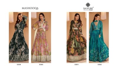 Sayuri designer present Mashooqa real georgette printed gown with dupatta at wholesale rate gown catalogs