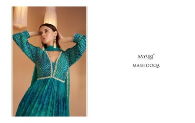 Sayuri designer present Mashooqa real georgette printed gown with dupatta at wholesale rate gown catalogs