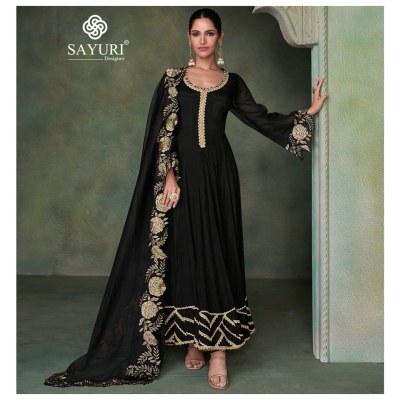 Sayuri designer present Sahiba pure silk front and back embroidered long anarkali dress with dupatta catalogue readymade suit catalogs
