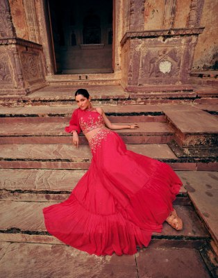 Sayuri designer present Shehzadi real chinon silk designer lehenga choli with koti catalogue at wholesale price readymade suit catalogs